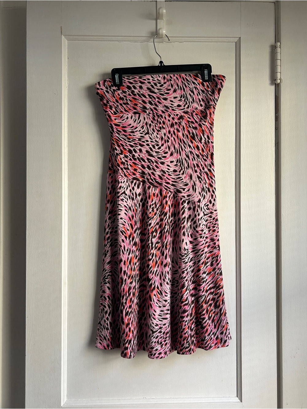 BCBGMaxAzria Pink and Black Swirl Strapless Dress - Size Medium